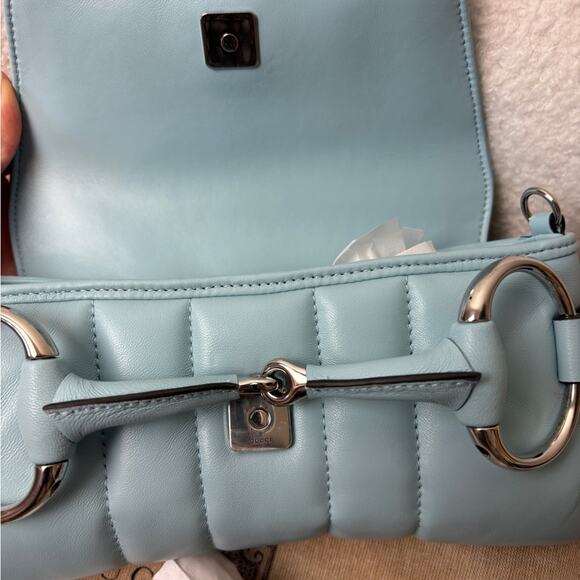 Gucci baby Blue Shoulder Horsebit Chain Small Leather Shoulder Bag - Picture 7 of 12